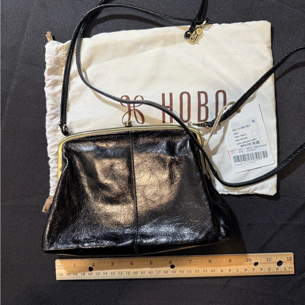 HOBO Shiny Black Leather Hobo Bag